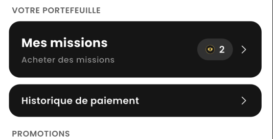 Section Votre portefeuille / Mes missions