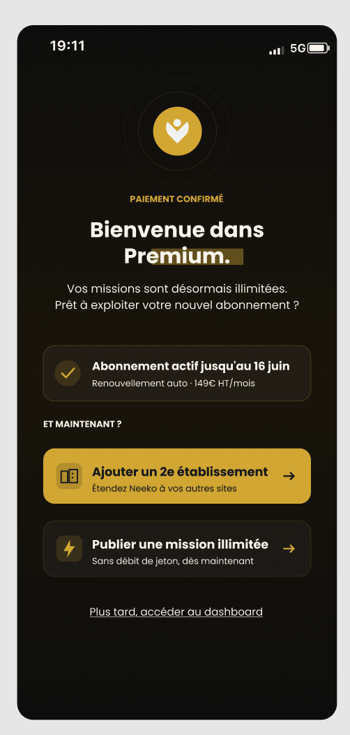 Frame post-achat Bienvenue dans Premium